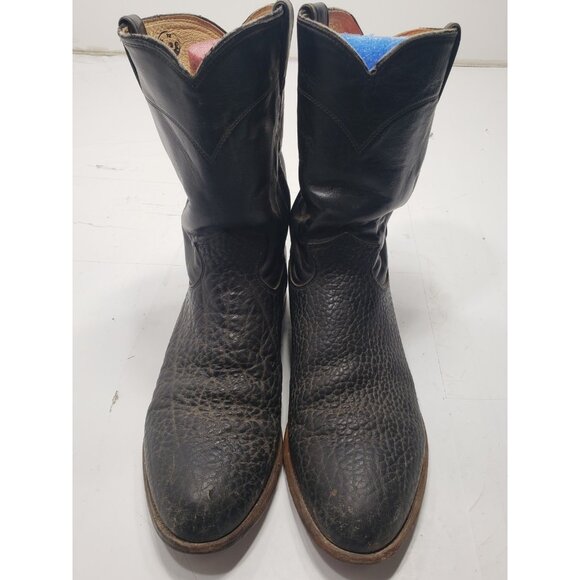 Justin 3187 Men's Black Classic Roper Style Bullhide Leather Boots Size 11E - Picture 2 of 10